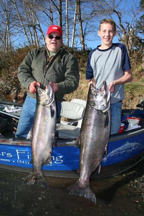 Chromer king salmon on the Smith River in Northern Califoria near Crescent City with guide Andy Martin of Wild Rivers Fishing.