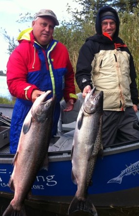 Ray and Brandon with a pair of Smith River fall king salmon caught with Wild Rivers Fishing in early October.