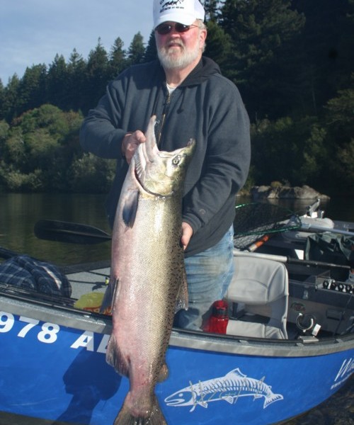 Tiny Caudell with a nice Smith River fall king caught in mid October with guide Andy Martin of Wild Rivers Fishing.