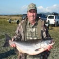 Scott with a Smith River king caught on live sand shrimp at Sand Hole, 2011.